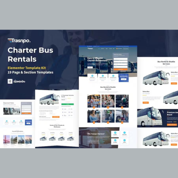 Transpo – Charter Bus Rental Company WordPress Elementor Template Kit