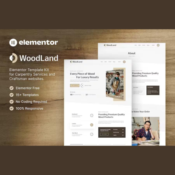 WoodLand – Carpenter & Craftsman Elementor Template Kit