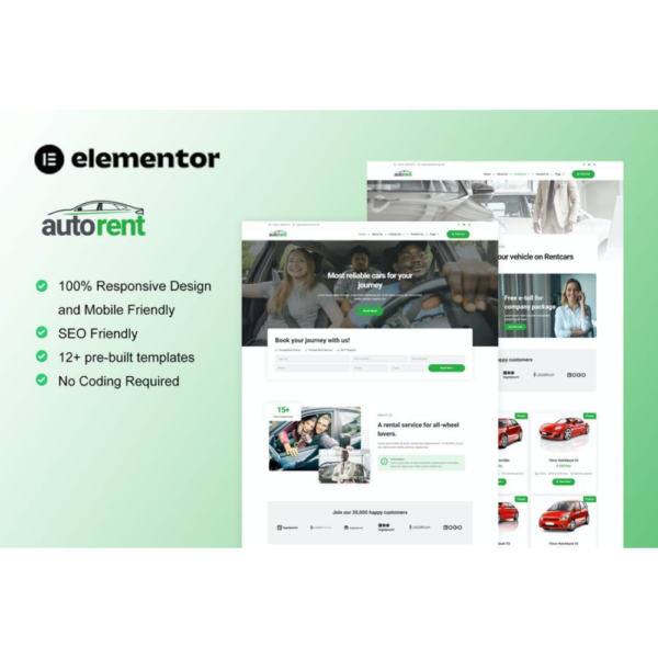 AutoRent - Car Rental Service Elementor Template Kit